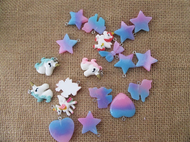 100Pcs Unicorn Pony Star Bowknot Beads Pendants for Craft Scrapb - Click Image to Close