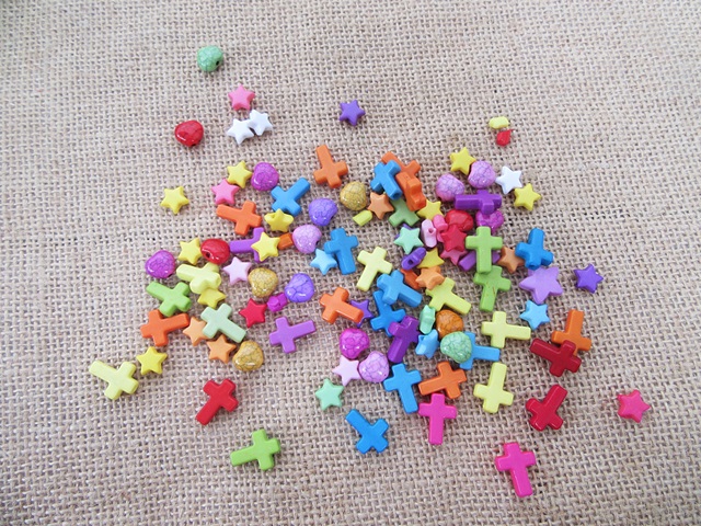 250Gram Candy Color Cross Star Heart Etc Loose Beads Assorted - Click Image to Close