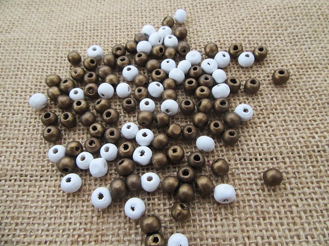 250G White Brown Round Wooden Spacer Beads DIY Jewellery Crafts - Click Image to Close