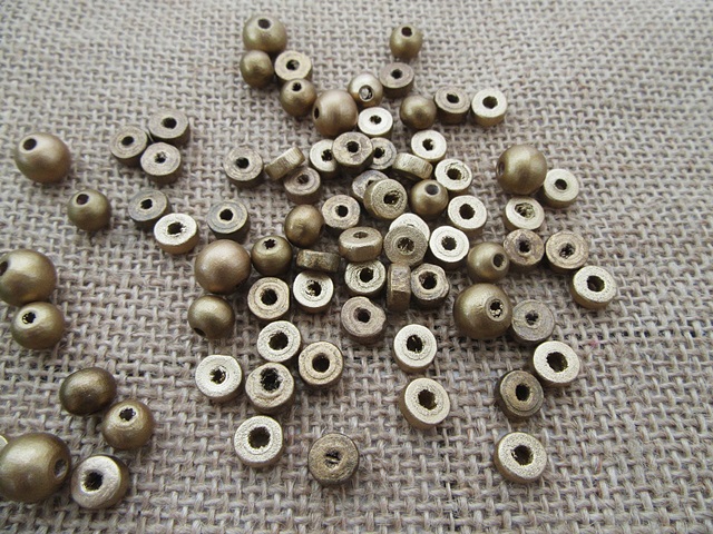 250G Golden Plated Round and Flat Wooden Beads DIY Jewellery Cra - Click Image to Close