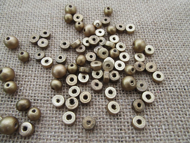 250G Golden Plated Round and Flat Wooden Beads DIY Jewellery Cra 250G Golden Plated Round and Flat Wooden Beads DIY Jewellery Cra
