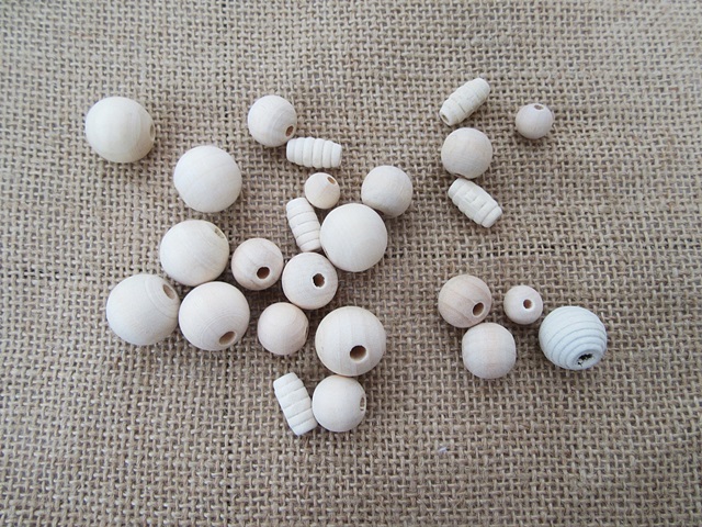 250G Natrual Wooden Round Oval Beads DIY Jewellery Crafts Assort - Click Image to Close