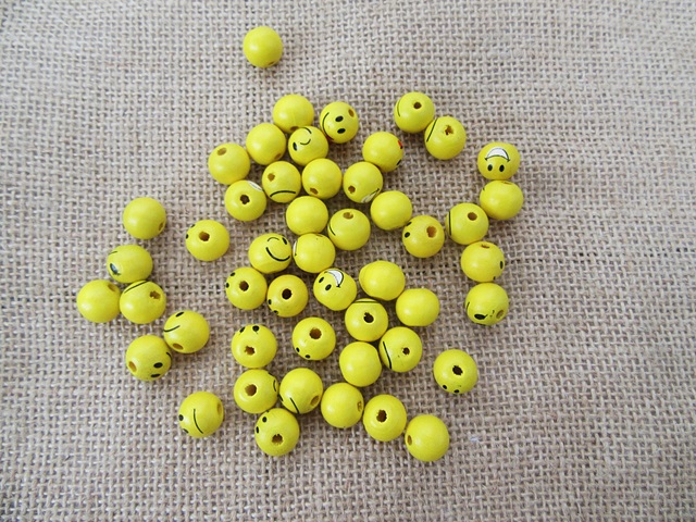 250G Emoji Wooden Round Beads with Smile Face Assorted - Click Image to Close
