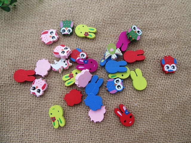 100Pcs Rabbit Owl Wooden Craft DIY Project Scrapbook Making - Click Image to Close