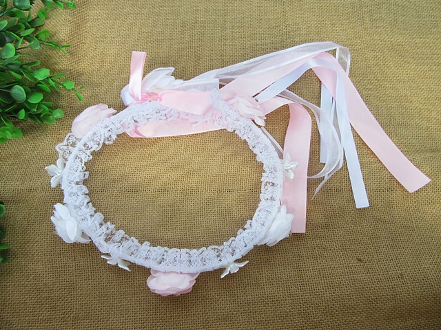 10Pcs Girls Pink Floral Flower HeadBand Garland Party Wedding Fa - Click Image to Close