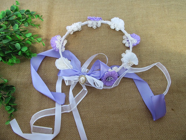 10Pcs Girls Purple Floral Flower HeadBand Garland Party Wedding - Click Image to Close