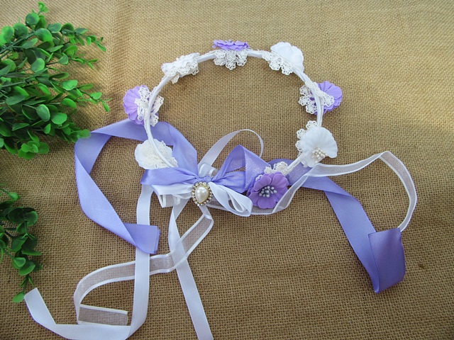 10Pcs Girls Purple Floral Flower HeadBand Garland Party Wedding