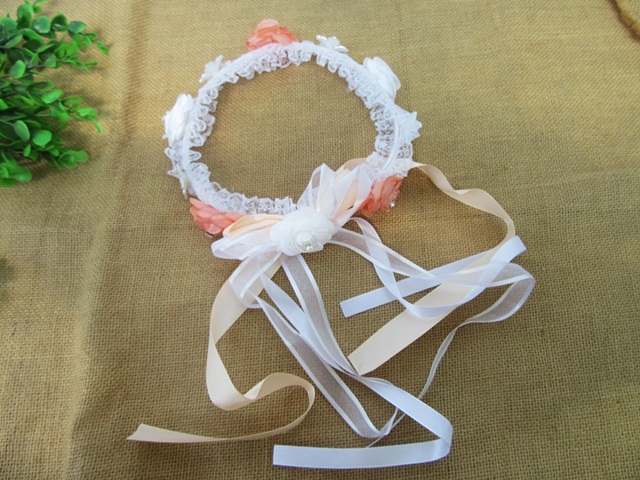 10Pcs Girls Peach Floral Flower HeadBand Garland Party Wedding F - Click Image to Close
