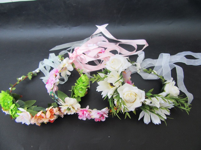 12Pcs Women Girls Cloth Tie Up Floral Flower HeadBand Garland We - Click Image to Close