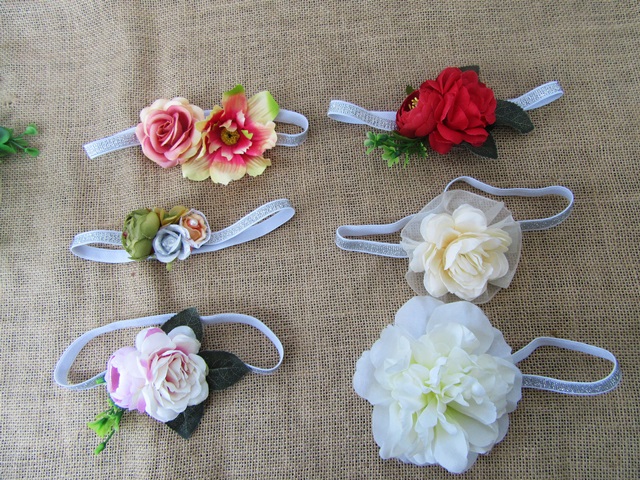 10Pcs Girls Elastic Floral Flower HeadBand Garland Party Favor - Click Image to Close