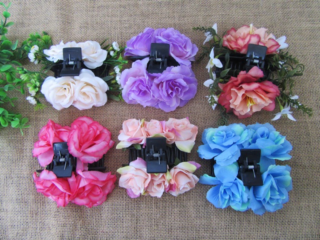 6Pcs Girls Women Floral Flower Hair Claw Hair Clip Barrette Part - Click Image to Close