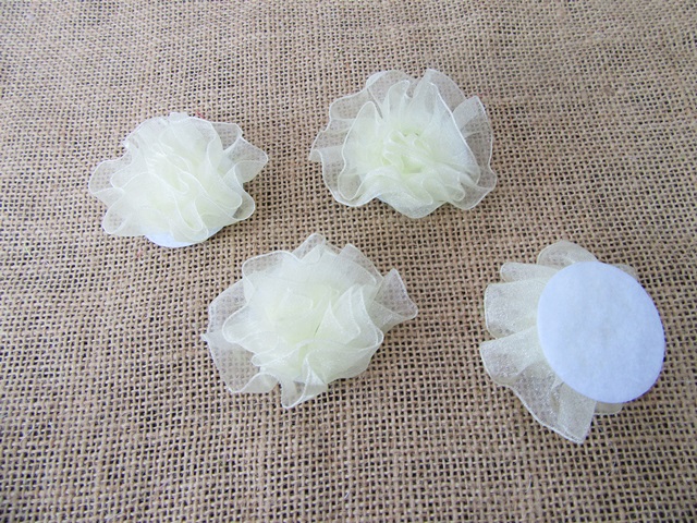 12Pcs Hand Craft Carnation Flowers Embellishments - Ivory Color
