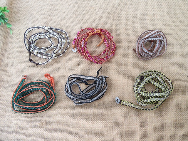 12Pcs Braided Wristband Handmade Leather 5 Times Beaded Wrap Bra 12Pcs Braided Wristband Handmade Leather 5 Times Beaded Wrap Bra