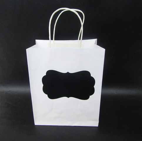 6Pcs Medium Kraft Paper White Retro Paper Craft Gift Bag w/Black - Click Image to Close