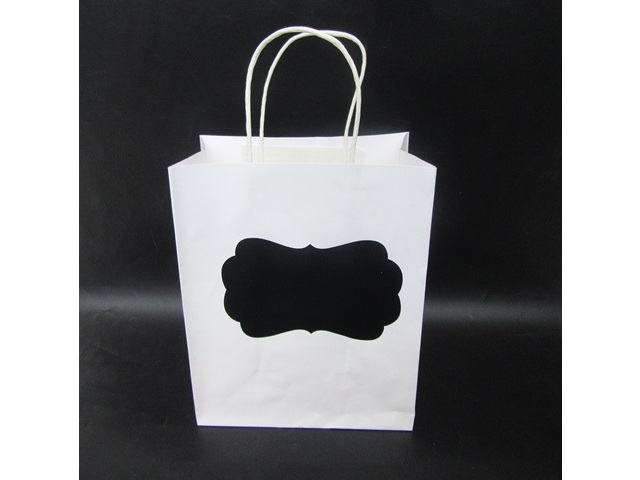 6Pcs Medium Kraft Paper White Retro Paper Craft Gift Bag w/Black - Click Image to Close