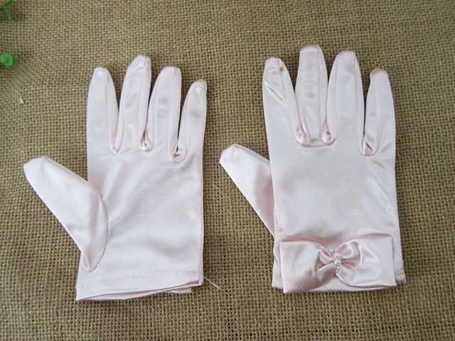 10Pairs Pink Short Satin Gloves Bridal Glove Wedding Party Favor - Click Image to Close