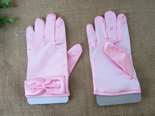 10Pairs Deep Pink Short Satin Gloves Bridal Glove Wedding Party - Click Image to Close