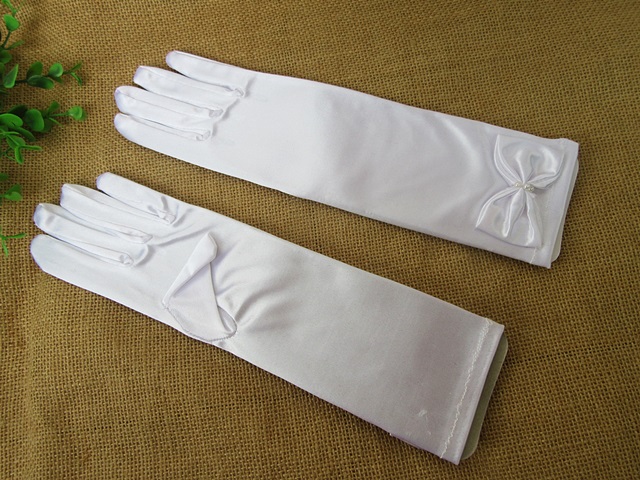 10Pairs White Satin Gloves Bridal Glove Wedding Party Favor 28cm