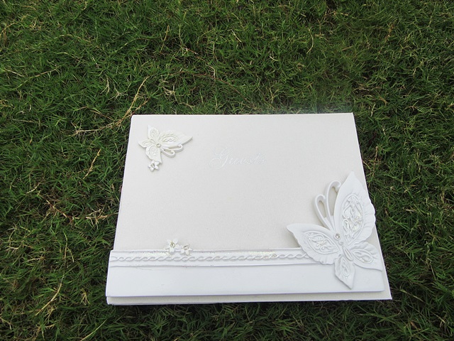 1Pc (48Pages) New White Wedding Guest Register Book - Butterfly - Click Image to Close