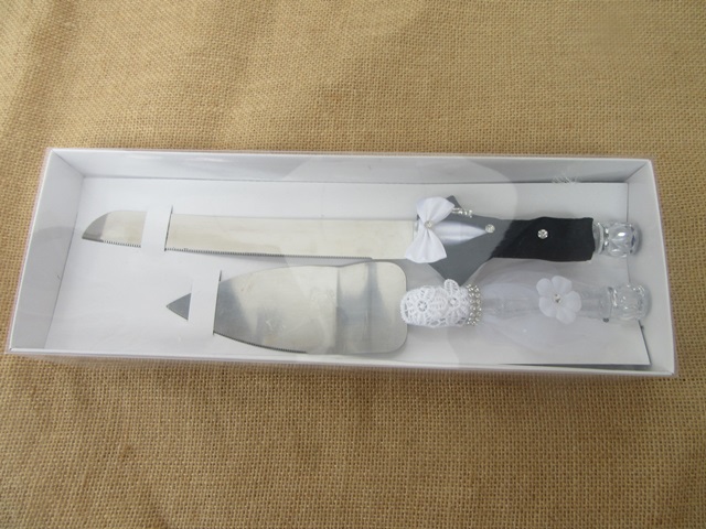1X Wedding Cake Knife & Serving Set - Bride&Groom Gift Boxed - Click Image to Close