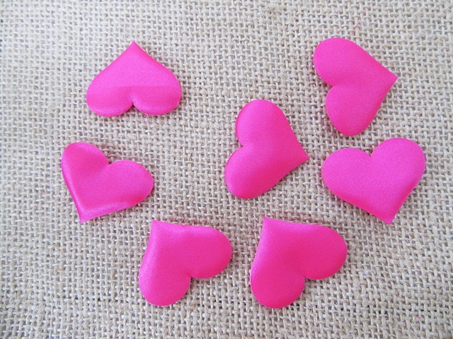 6Packs x 100Pcs Deep Pink Ribbon Padded Heart Embellishments Tri - Click Image to Close