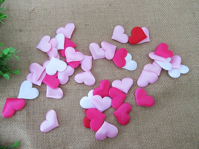 400Pcs Ribbon Padded Heart Embellishments Trims Mixed Color - Click Image to Close