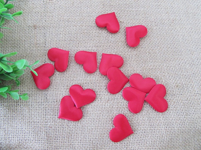 6Packs x 100Pcs Red Ribbon Padded Heart Embellishments Trims - Click Image to Close
