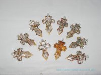 10 Amber Foil Glass Cross Pendants ac-sf124