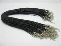 100Pcs Black Waxen Strings W/Lobster Clasp For Necklace 1.5mm
