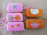 5Pcs Child Handmade Beaded Coin Purse HandBag Mixed Color