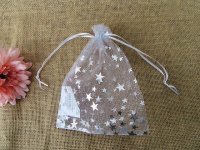 100Pcs Silver Star Drawstring Jewelry Gift Pouches 17x14cm