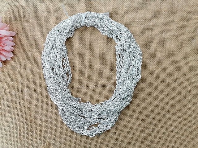 15Strand Men Silver Twisted Chains Finished Chain Necklace 57cm