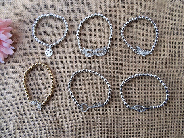 12Pcs Elastic Beaded Bracelet With Butterfly Etc Pendants 12Pcs Elastic Beaded Bracelet With Butterfly Etc Pendants