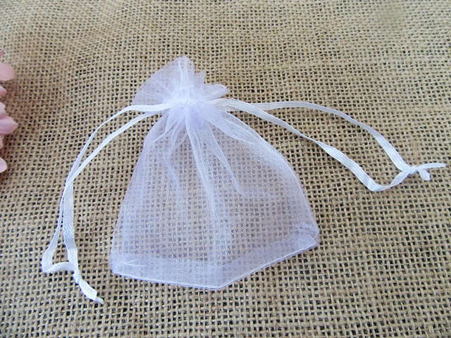 100Pcs White Organza Drawstring Jewelry Gift Pouches 9.5x9cm - Click Image to Close