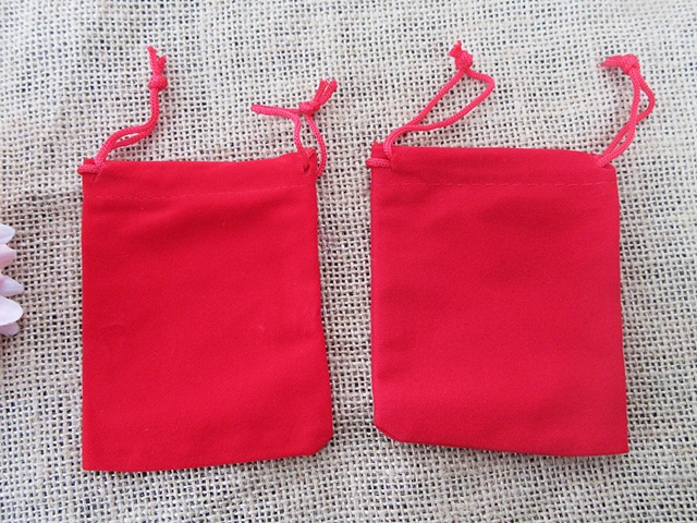 50 RED Velvet Drawstring Gift Jewellery Pouches Good Quality - Click Image to Close