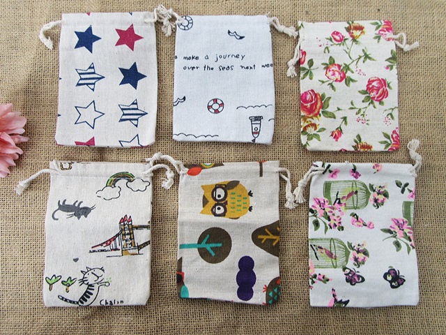 50Pcs Hemp Drawstring Jewelry Gift Pouches 14x10cm Assorted - Click Image to Close