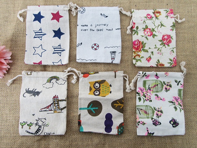 50Pcs Hemp Drawstring Jewelry Gift Pouches 14x10cm Assorted