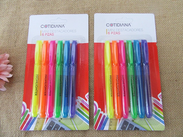 6Sheets x 6Pcs Highlighter Marking Pens Mixed Color - Click Image to Close