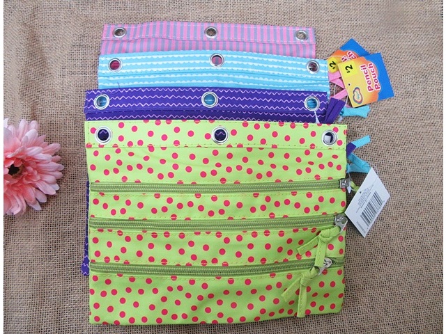 6Pcs 3-Zipper Pencil Pouch Organizer Cosmetic Travel Pouch