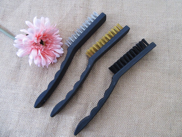 2Sheet x 3Pcs Steel Wire Brush Brass Steel Brush Nylon Handle Po - Click Image to Close