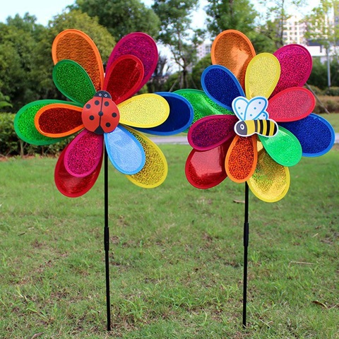 5Pcs 2 Layer Exciting Flower Windmills Great Toy Mixed - Click Image to Close