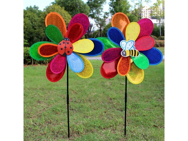 5Pcs 2 Layer Exciting Flower Windmills Great Toy Mixed - Click Image to Close