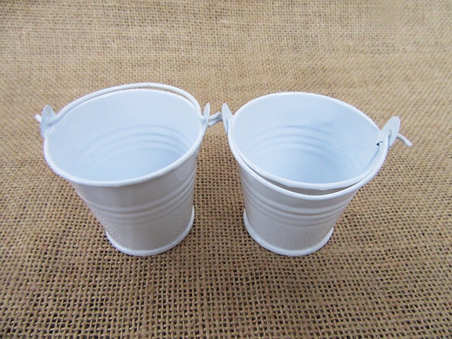 12Pcs New Mini White Metal Tin Bucket Wedding Bomboniere - Click Image to Close