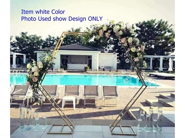 1X White Heavy Duty Large Double Hexagon Garden Wedding Arch - Click Image to Close