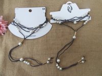 6Pcs Fashion Pearl Beaded Leather Collar Necklaces With Extender