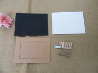 5Sets x 7Pcs Kraft DIY Hanging Clip Photo Frame Bunting Wall