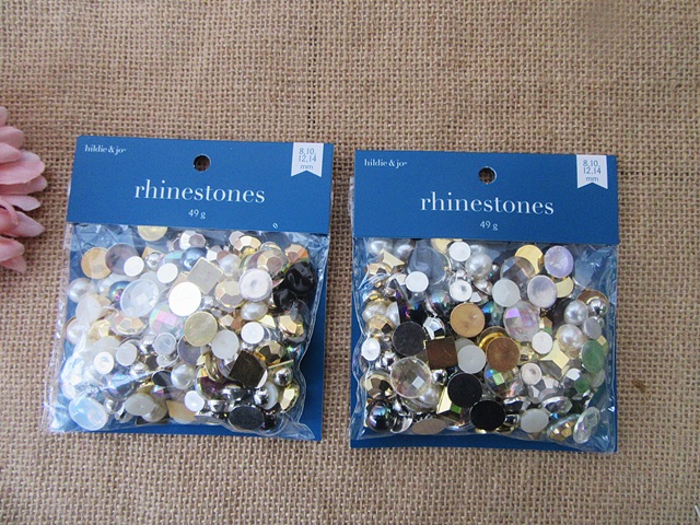 3Sheets x 49g Flatback Acrylic Gemstones Rhinestones Assorted - Click Image to Close