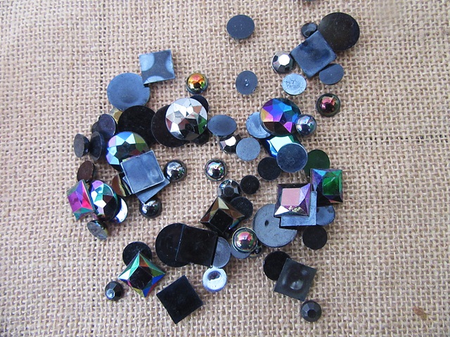 3Sheets x 64g Flatback Acrylic Gemstones Rhinestones Assorted - Click Image to Close