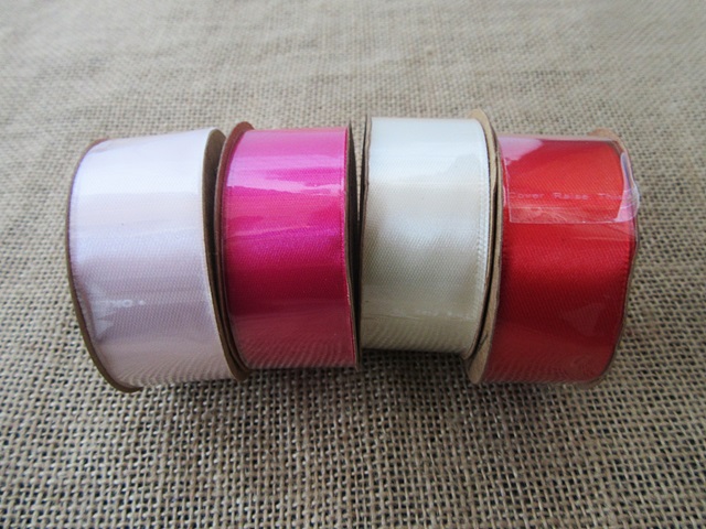 12Rolls X 3Meter Pink Red Etc Satin Ribbon 25mm Mixed - Click Image to Close