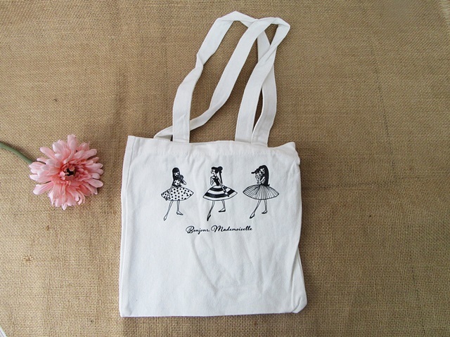 6Pcs New White Canvas Tote Bag Woman Tote Shoulder Bag - Click Image to Close